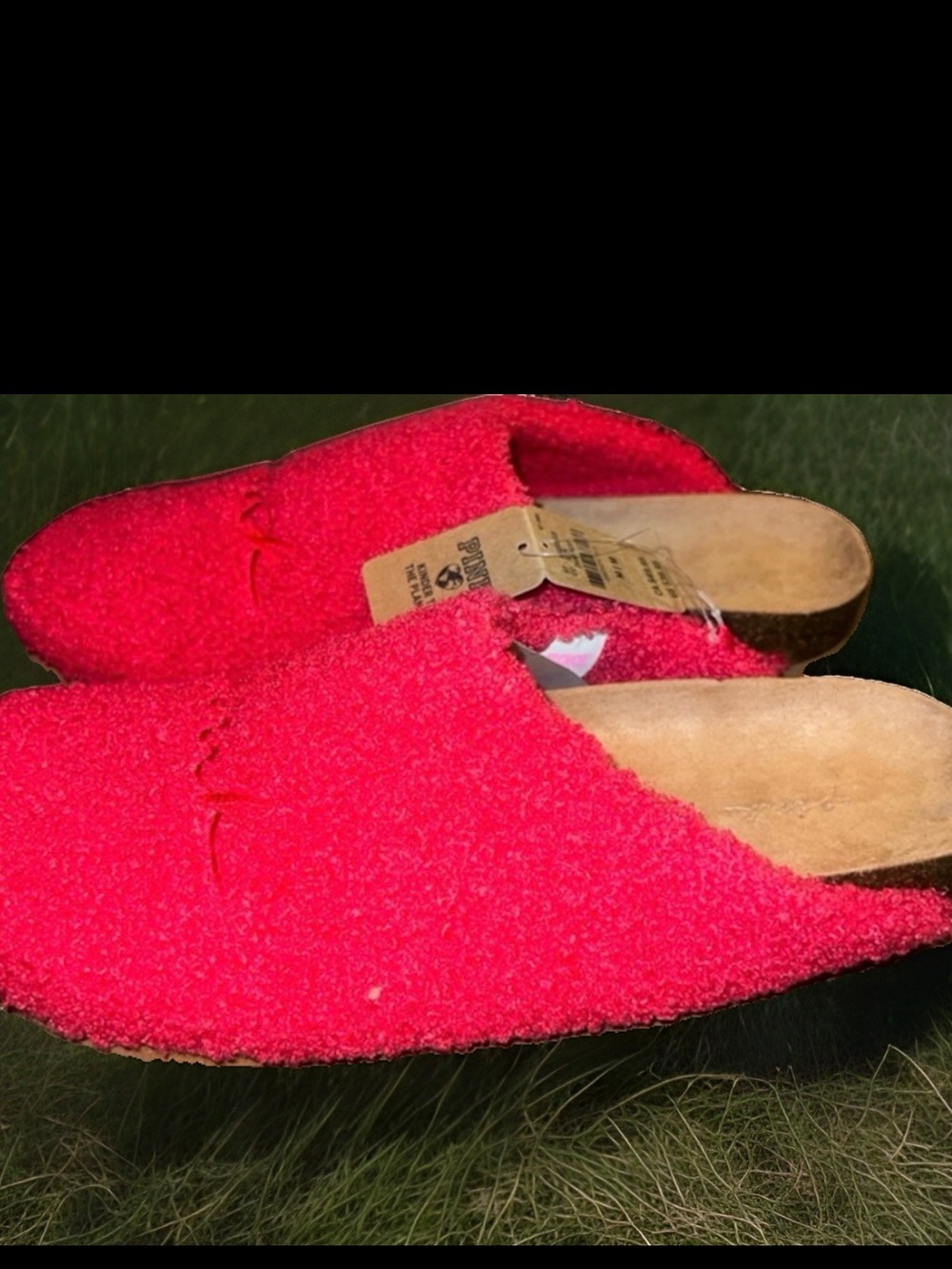 PINK Victoria's Secret Bright Pink Fuzzy Slip-On Mules, Women’s size medium, NWT